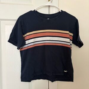 Hollister Navy Cotton Tee with Printed Logo